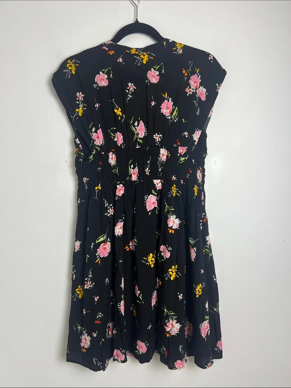 Free People Medium Greatest Day Black Floral Smocked Button Front Mini Dress